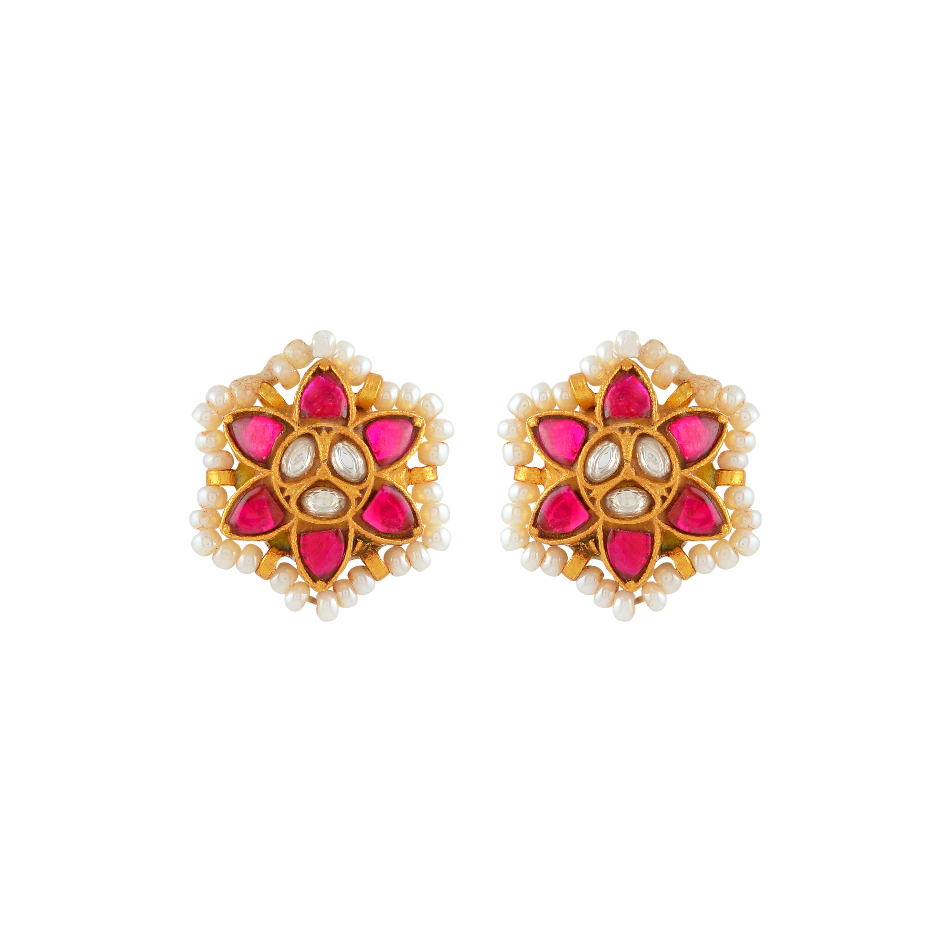 Crimson Bloom Silver Stud Earrings