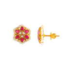 Crimson Bloom Silver Stud Earrings