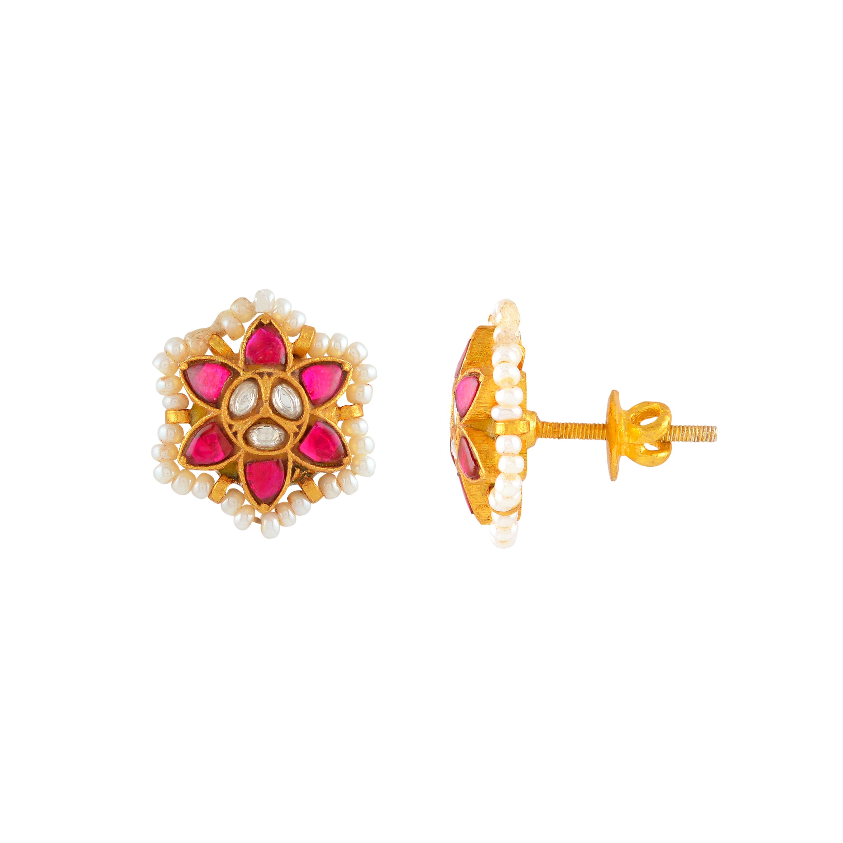 Crimson Bloom Silver Stud Earrings