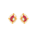 Crimson Glow Mango Pattern Silver Studs