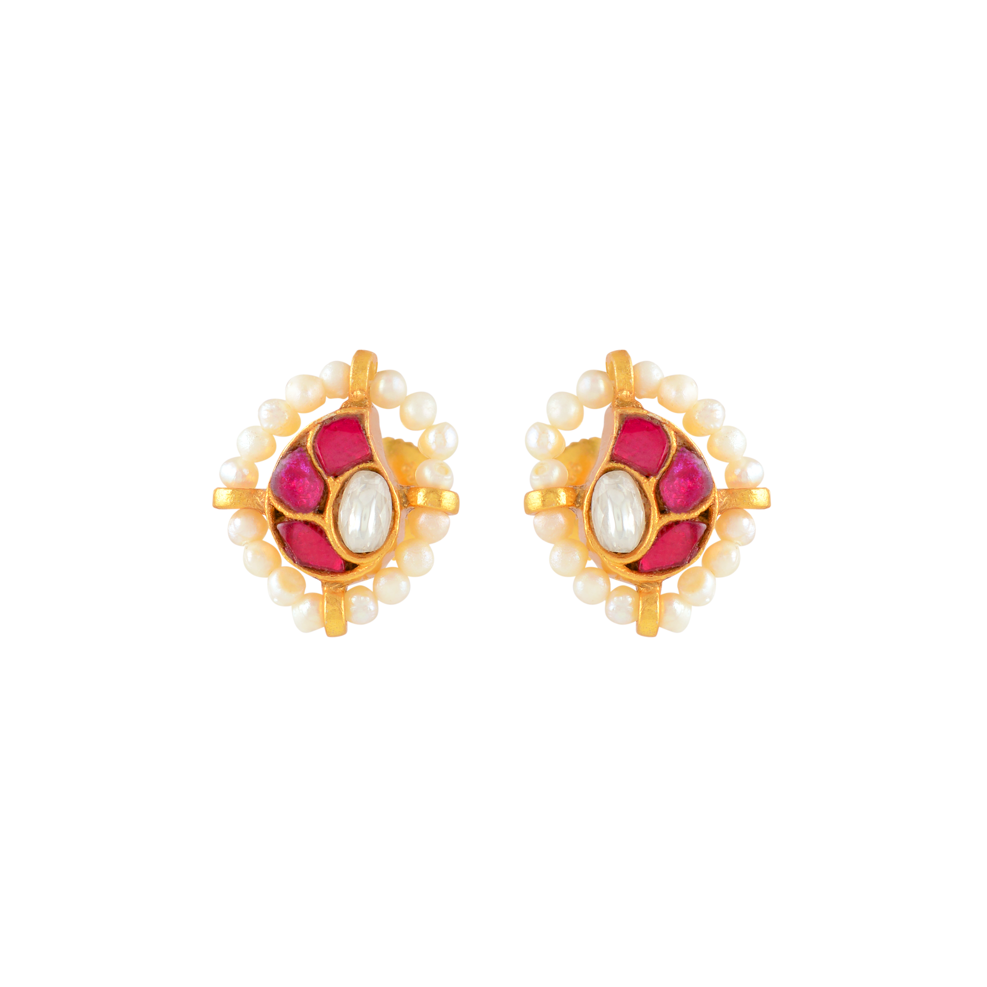 Crimson Glow Mango Pattern Silver Studs