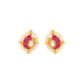 Crimson Glow Mango Pattern Silver Studs