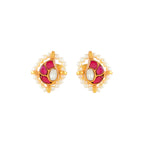 Crimson Glow Mango Pattern Silver Studs