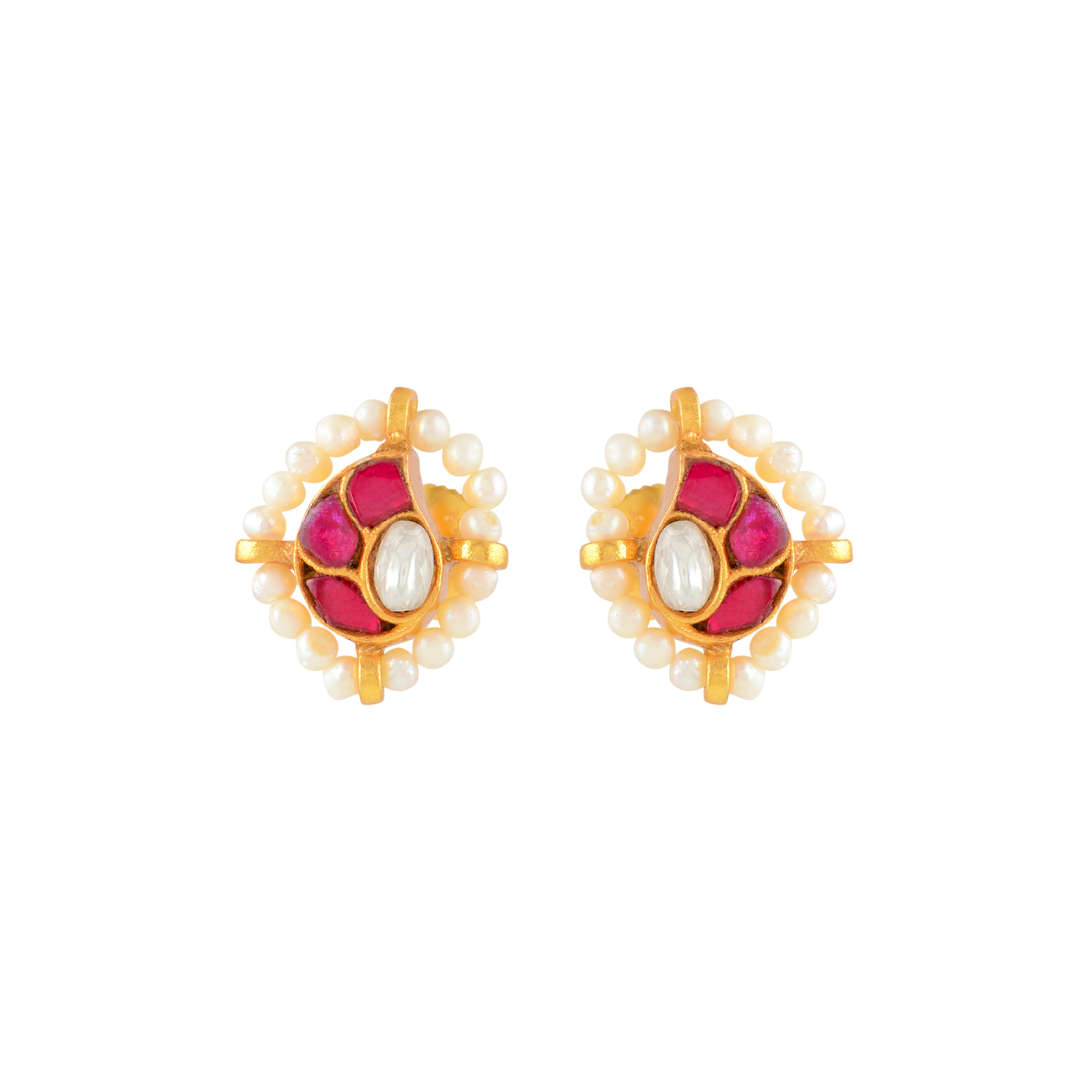 Crimson Glow Mango Pattern Silver Studs