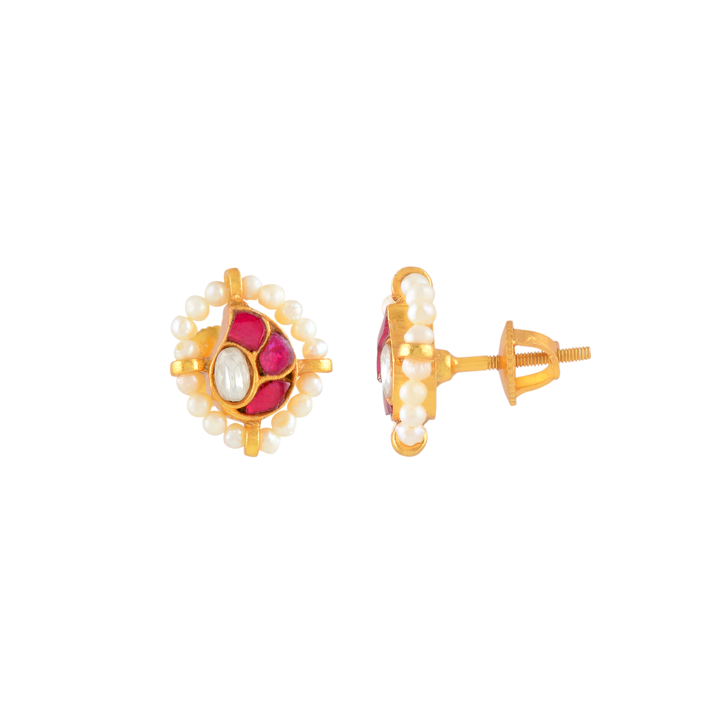 Crimson Glow Mango Pattern Silver Studs