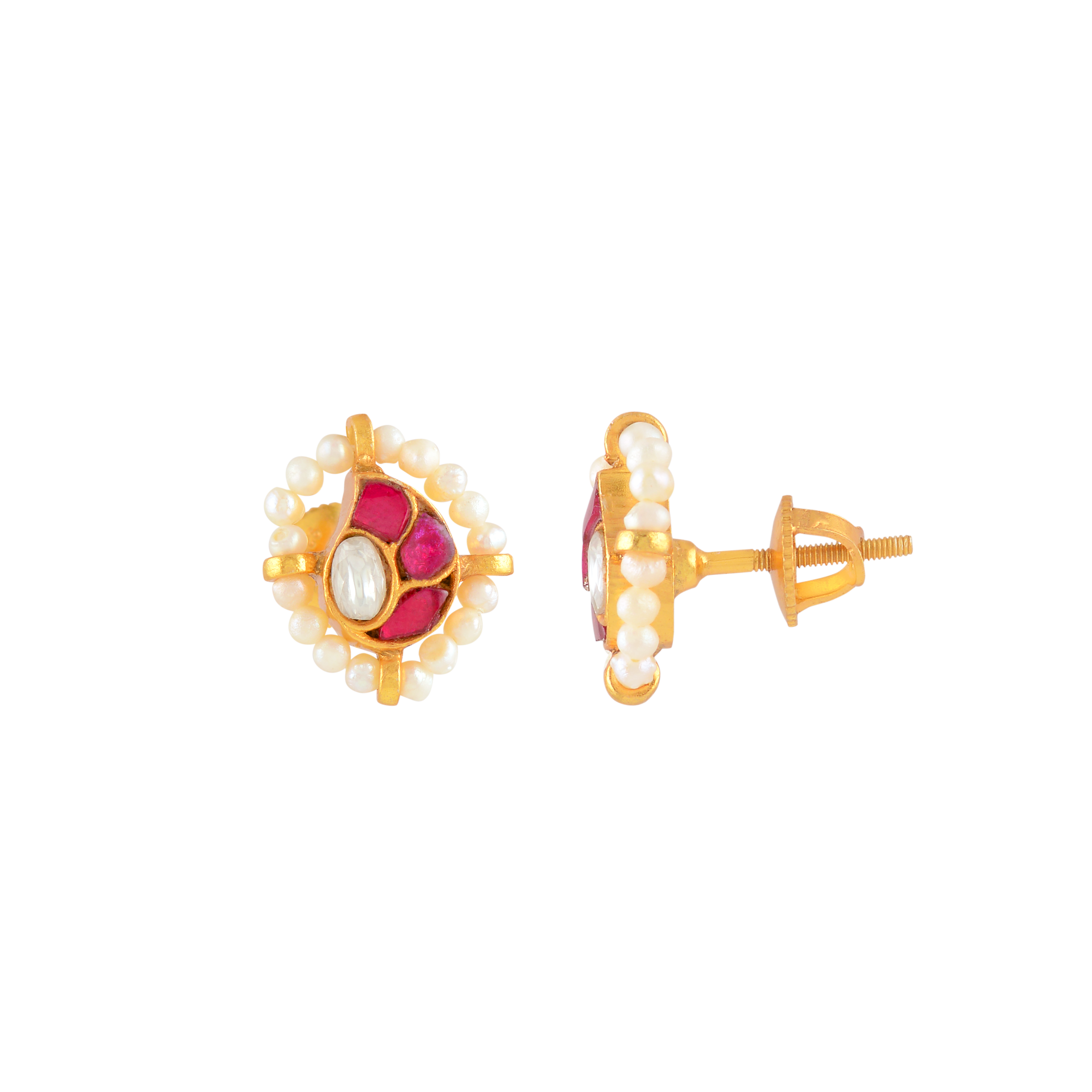 Crimson Glow Mango Pattern Silver Studs