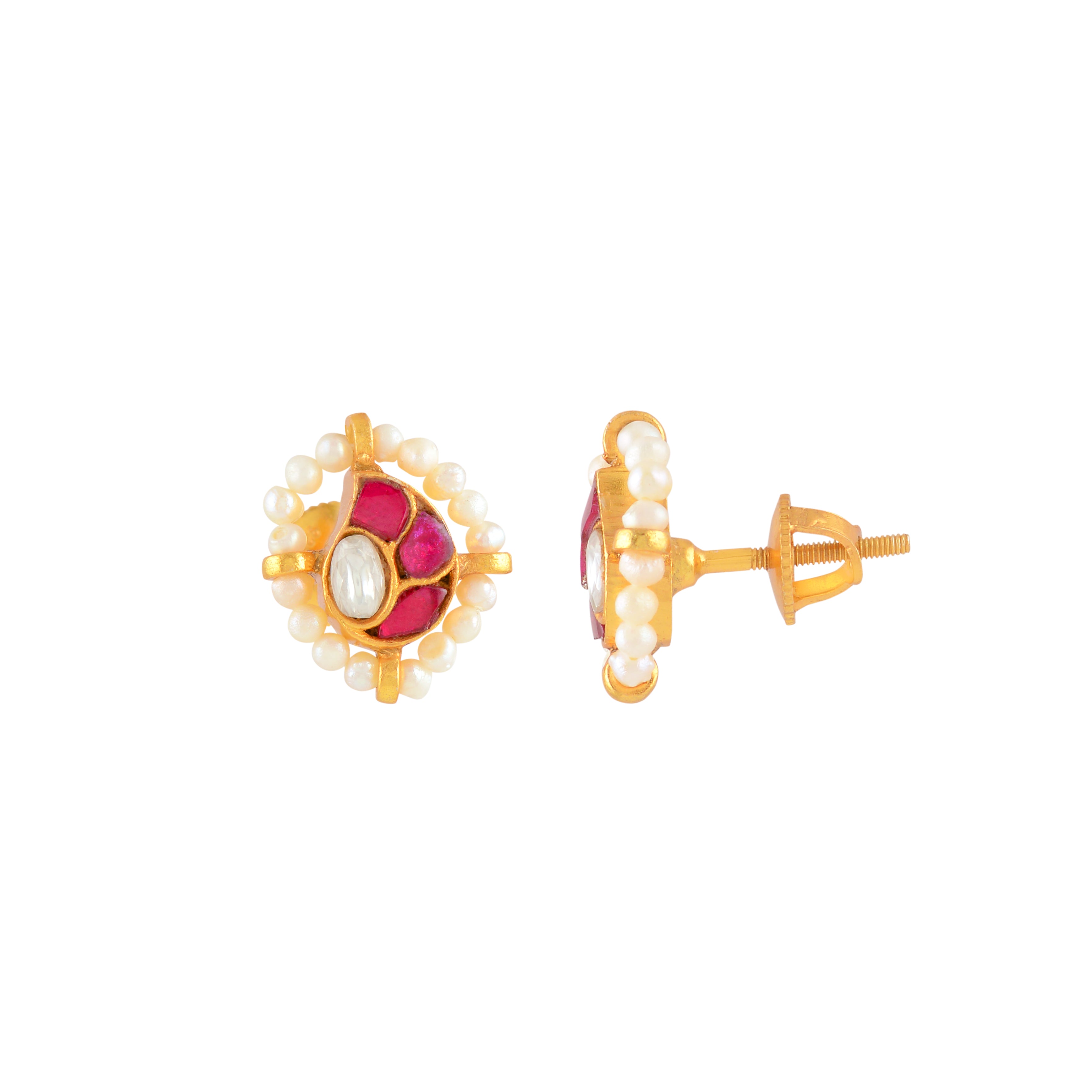 Crimson Glow Mango Pattern Silver Studs