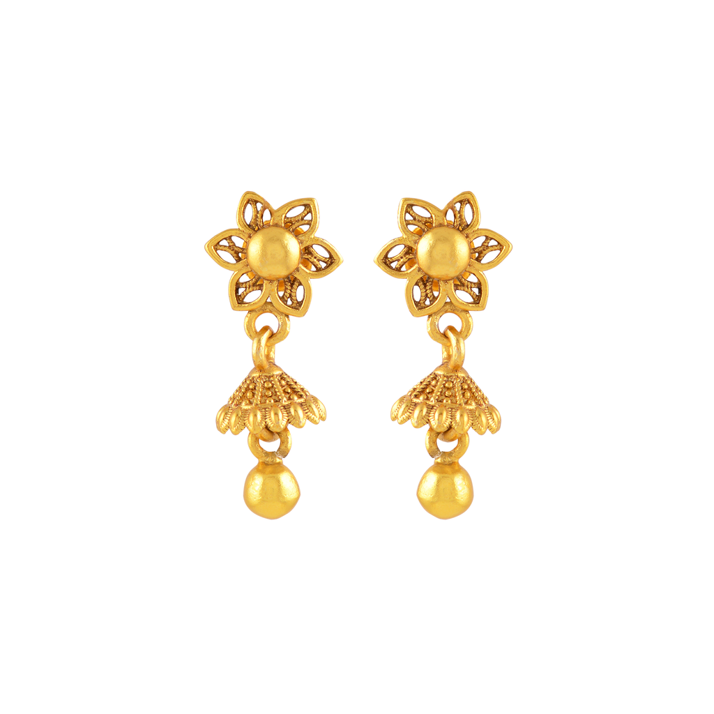 Floral Gold-Plated Silver Jhumka Drops