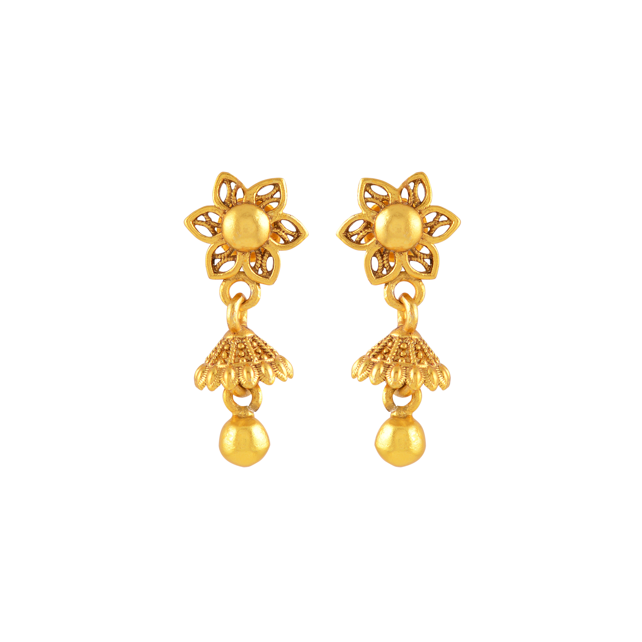 Floral Gold-Plated Silver Jhumka Drops