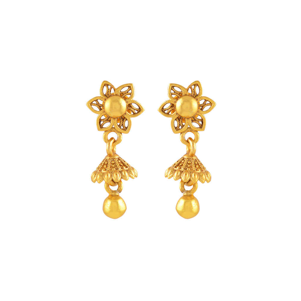 Floral Gold-Plated Silver Jhumka Drops