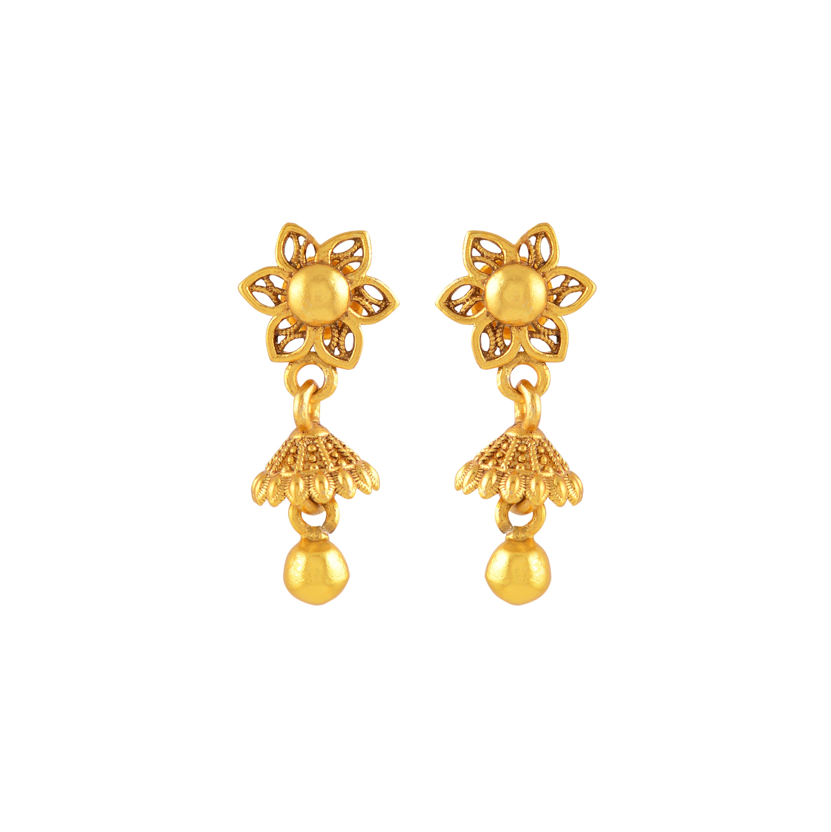 Floral Gold-Plated Silver Jhumka Drops