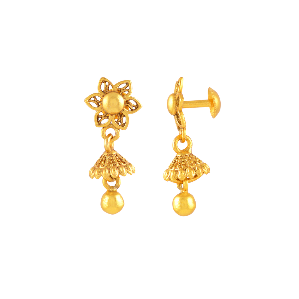 Floral Gold-Plated Silver Jhumka Drops
