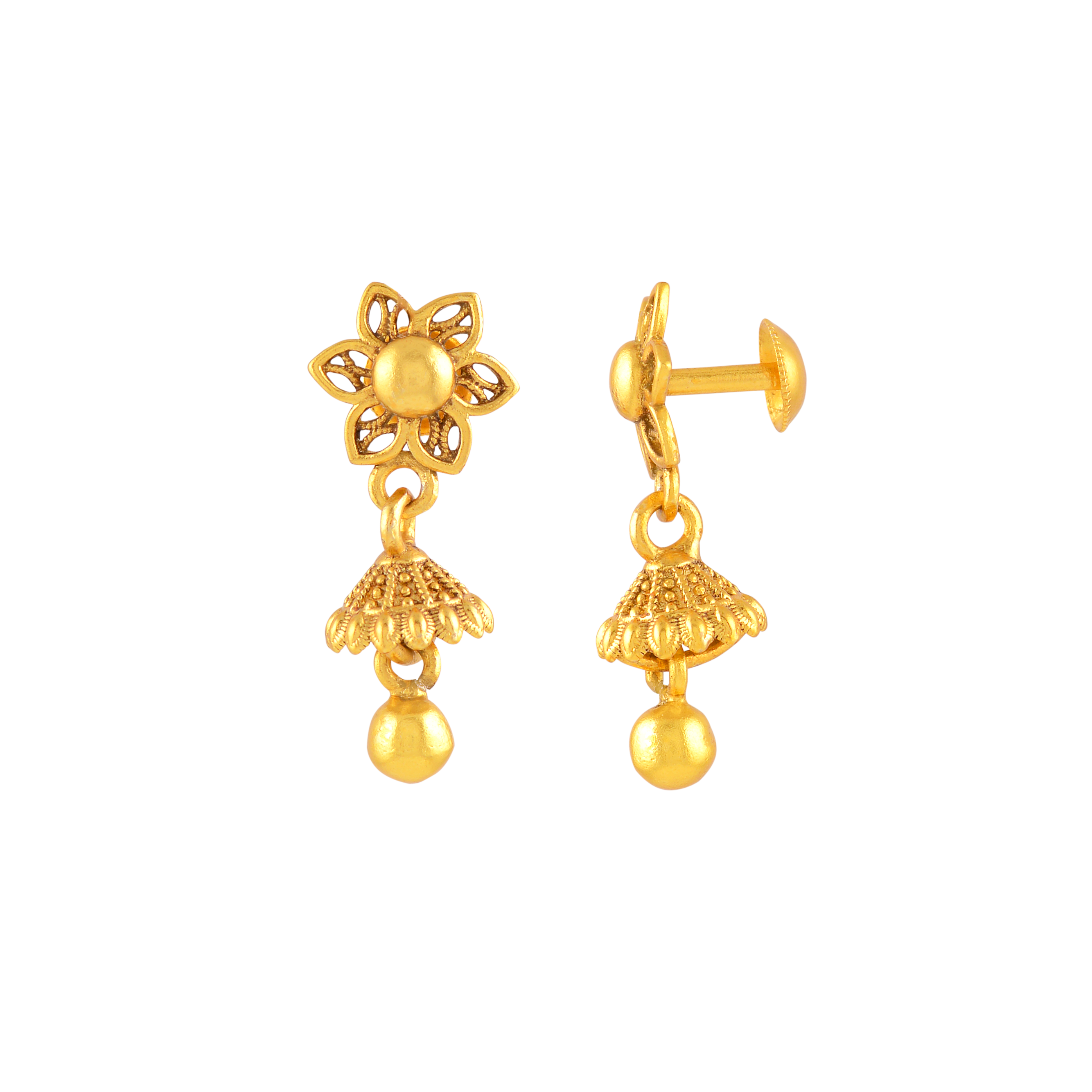 Floral Gold-Plated Silver Jhumka Drops