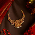 92.5 Sterling Silver Temple Necklace with Lord Balaji, Peacock & Pearl Drops