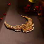 92.5 Sterling Silver Temple Necklace with Lord Balaji, Peacock & Pearl Drops