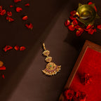 92.5 Sterling Silver Temple Maang Tikka with Ruby, Emerald & Pearl Drops