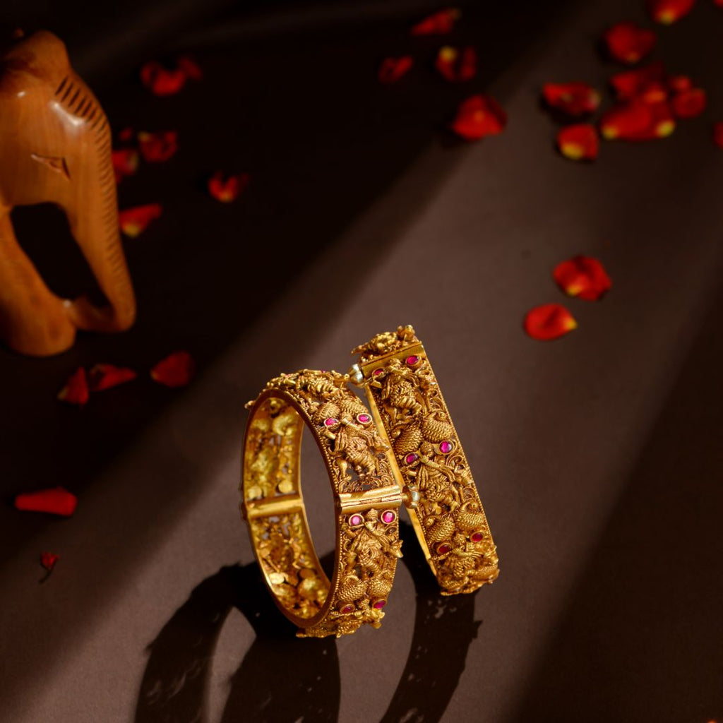 92.5 Sterling Silver Temple Kada Bangles with Krishna & Peacock Motifs