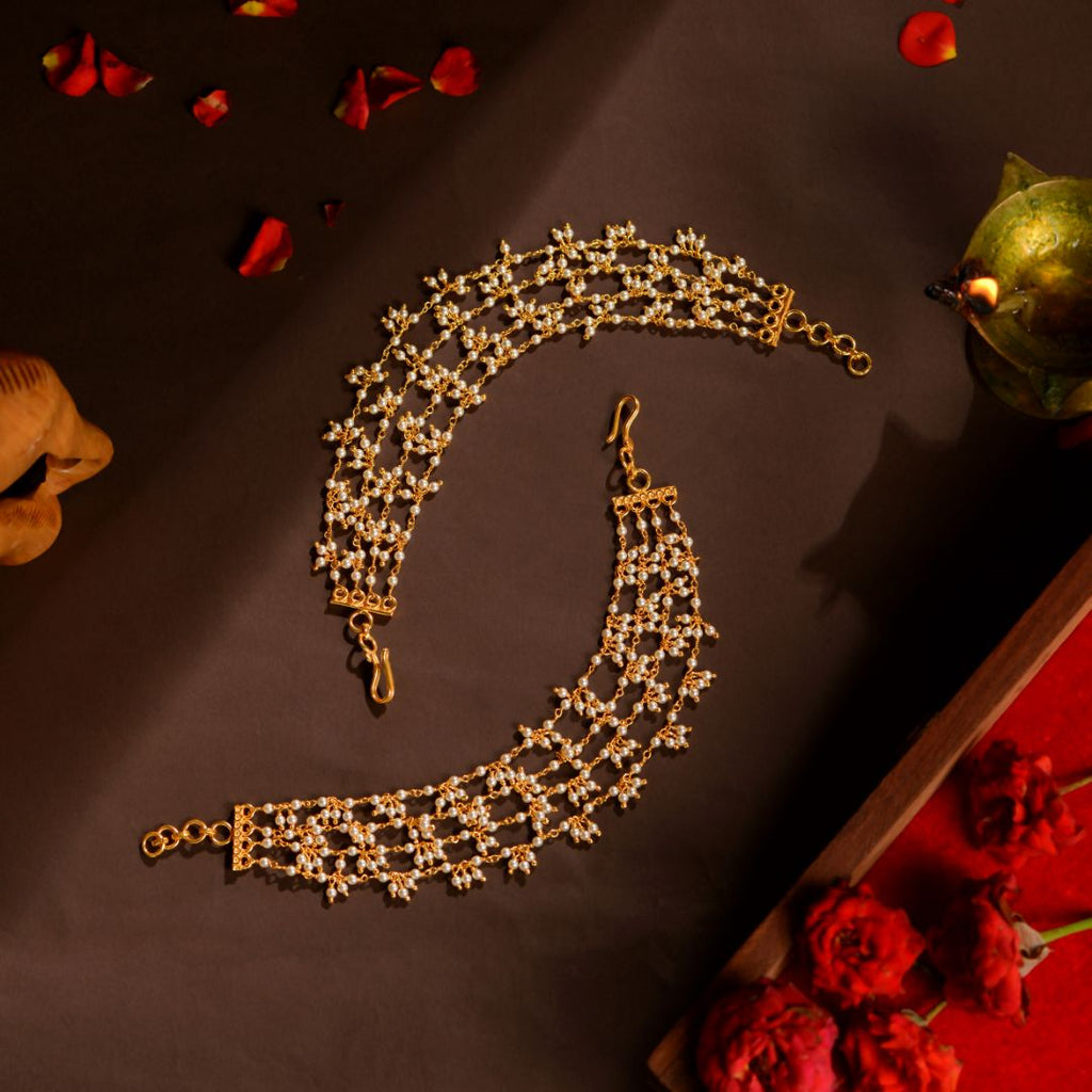 Designer Pearl Silver Ear Chain Matils for Women Bridal Jhumka Support Chain