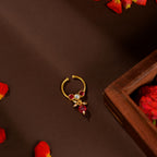 92.5 Sterling Silver Ruby Stone Nose Ring with Pearl Dangles