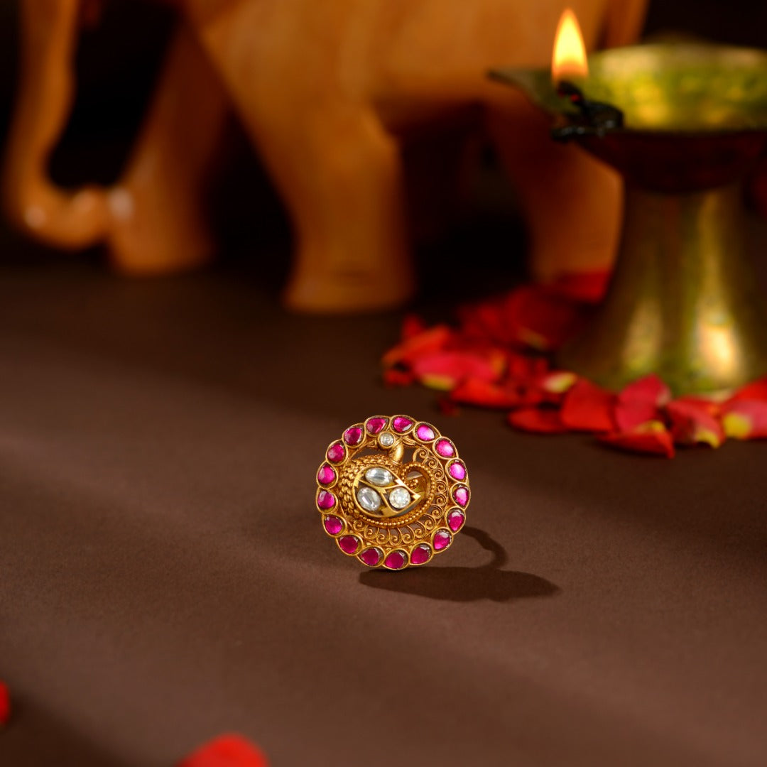 92.5 Silver Kundan Peacock Ring