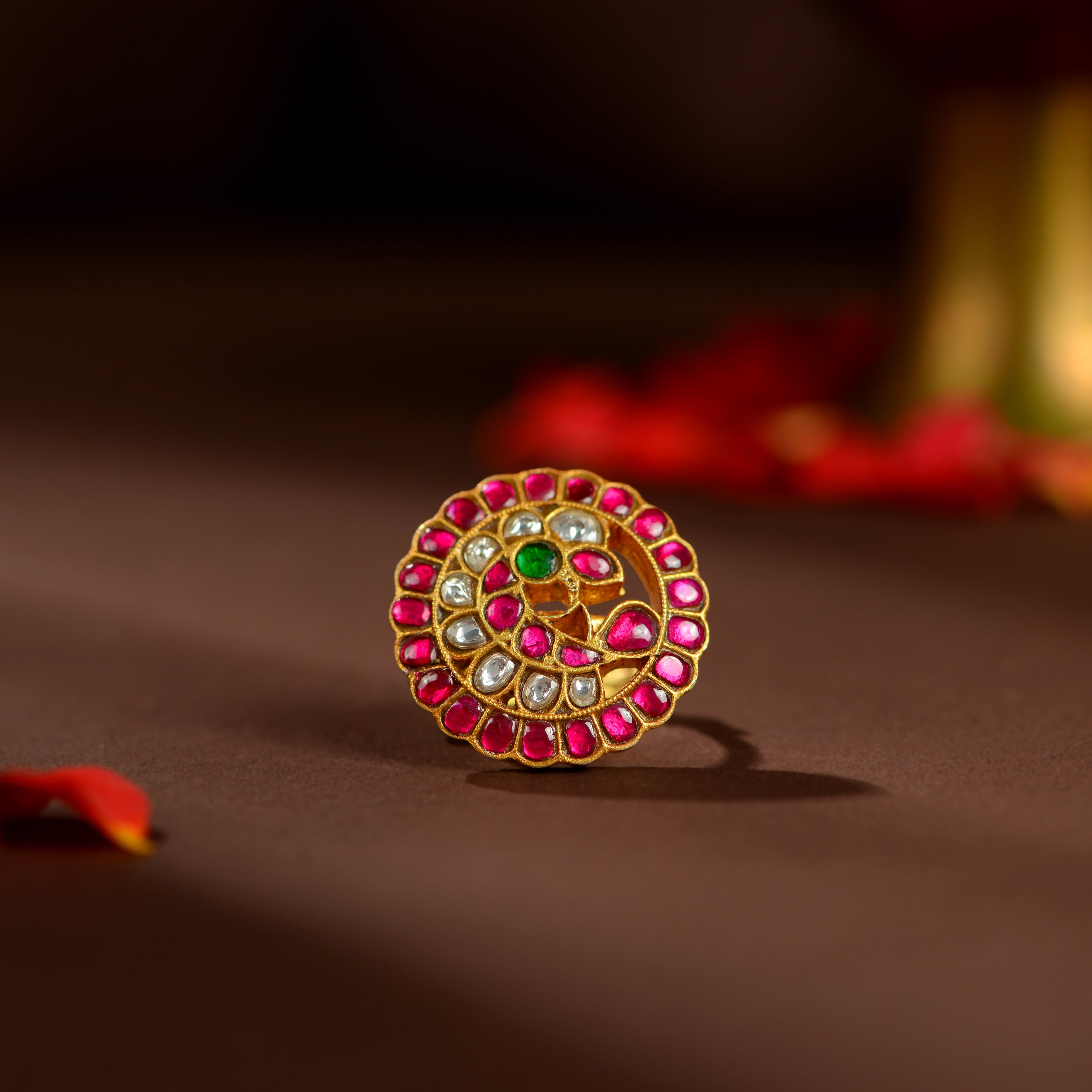 Kundan Ruby Floral Statement Ring