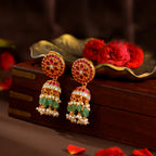 Kundan Ruby Emerald Pearl Jhumka Earrings