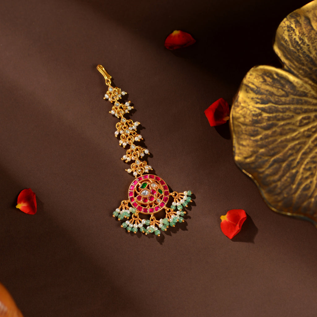 Ruby Emerald Pearl Maang Tikka
