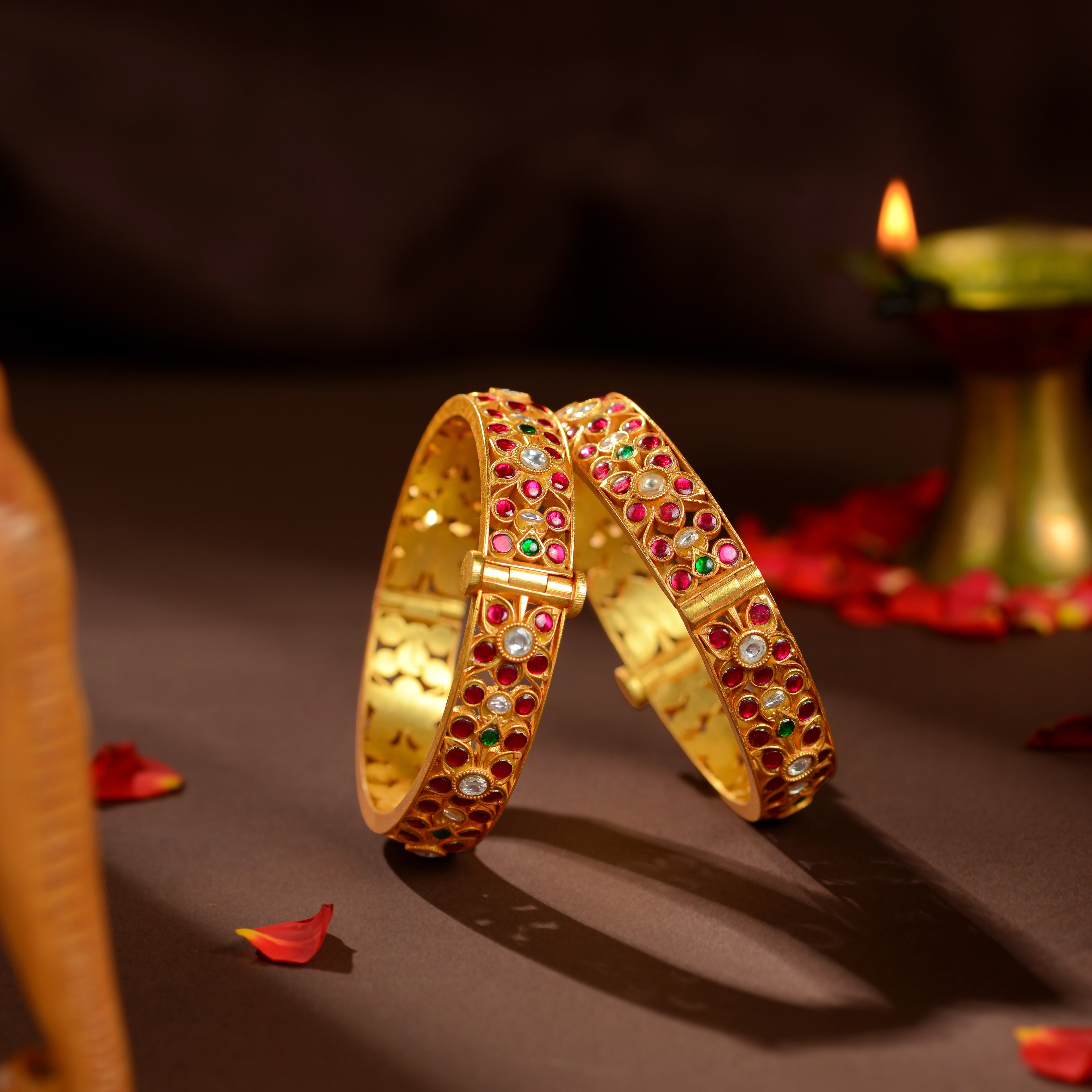 Ruby Emerald Floral Kundan Bangles
