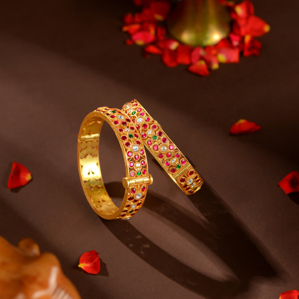 Ruby Emerald Floral Kundan Bangles