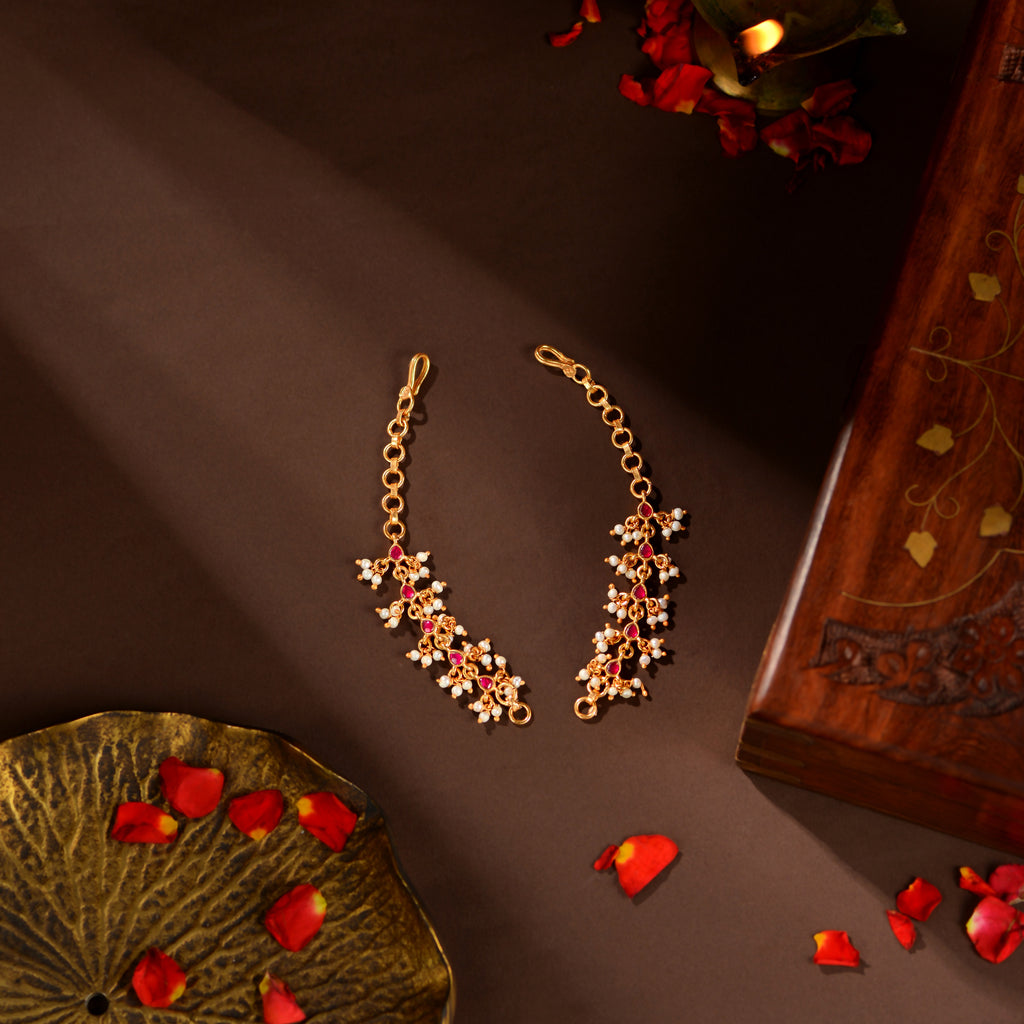 Ruby Kundan Pearl Kaan Chains