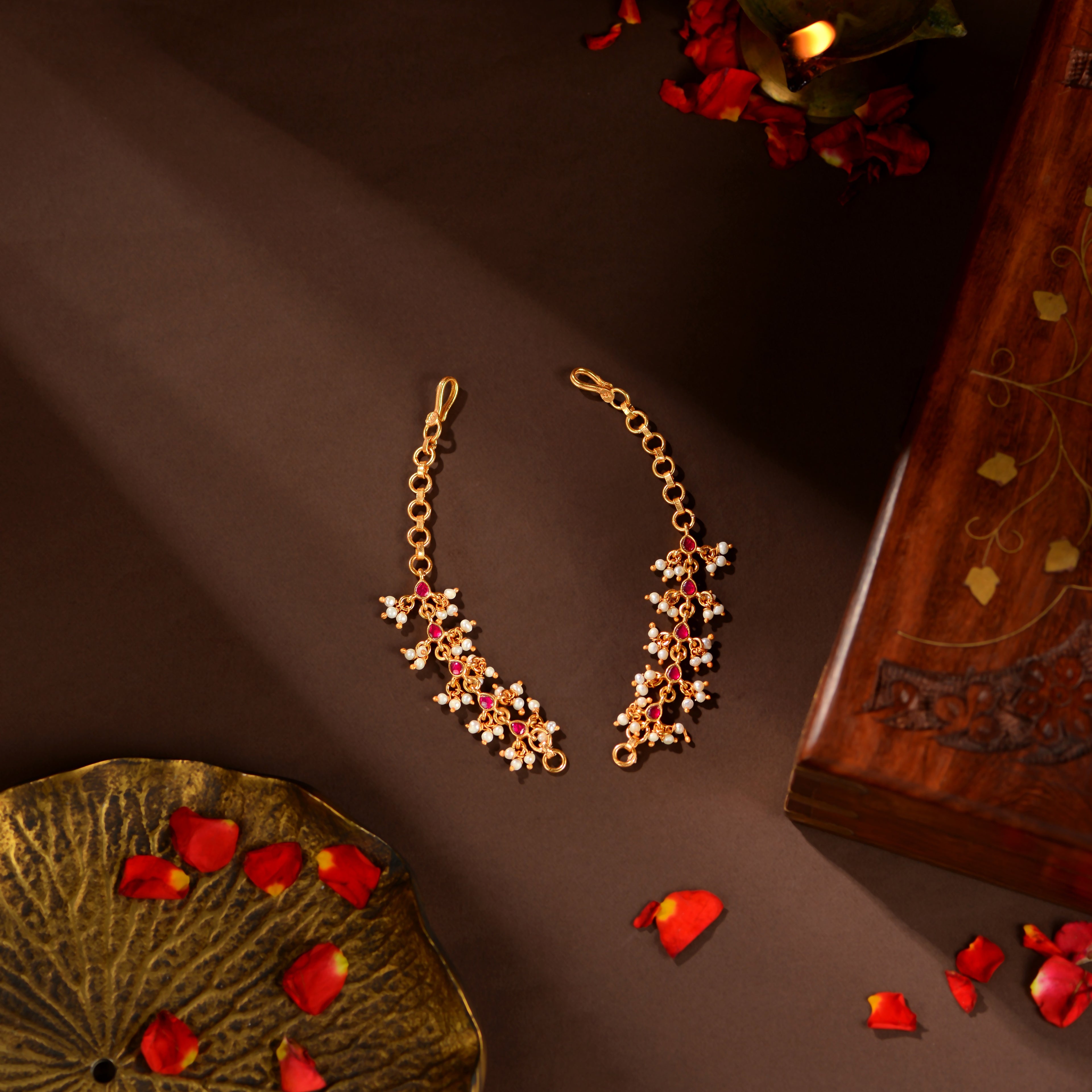 Ruby Kundan Pearl Kaan Chains