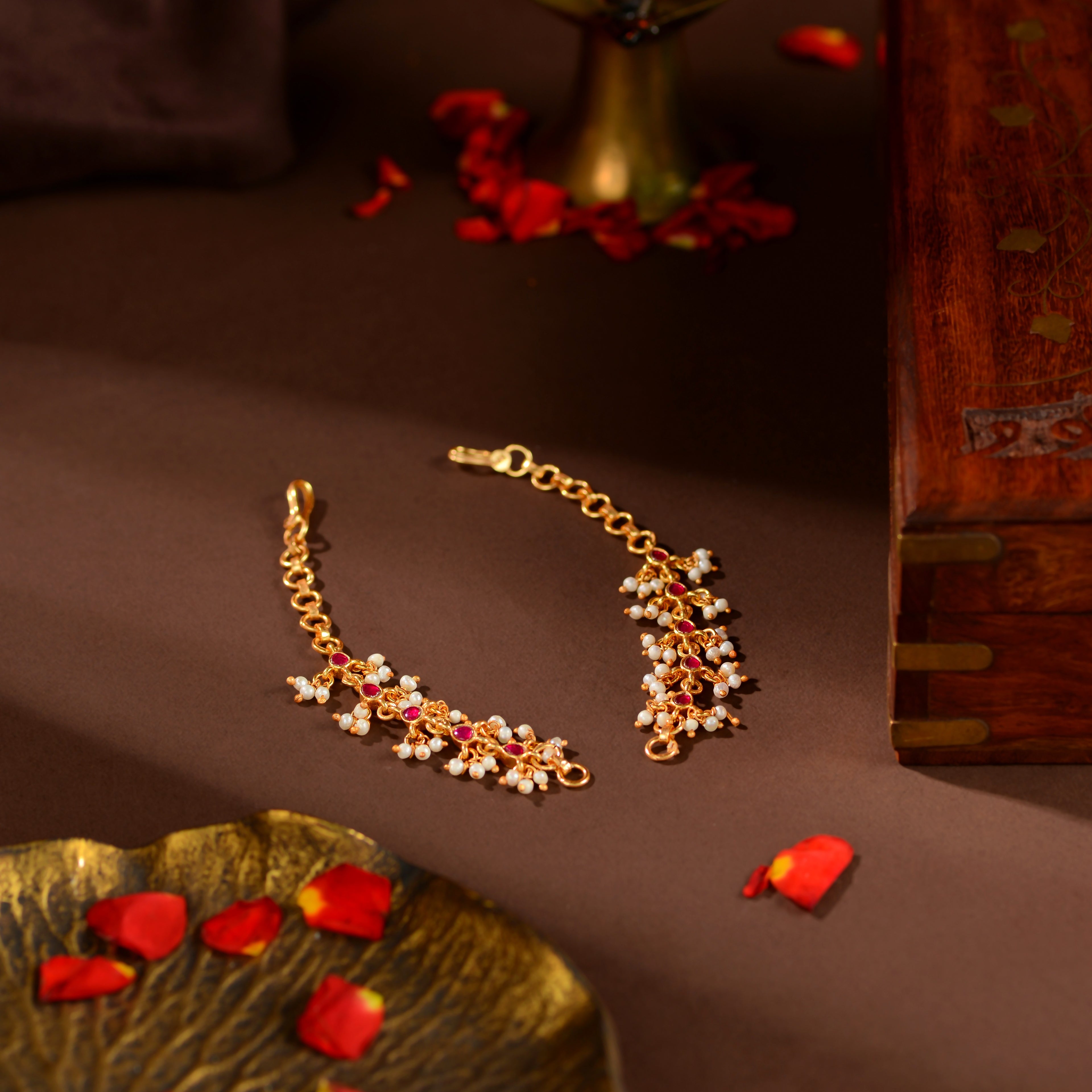 Ruby Kundan Pearl Kaan Chains