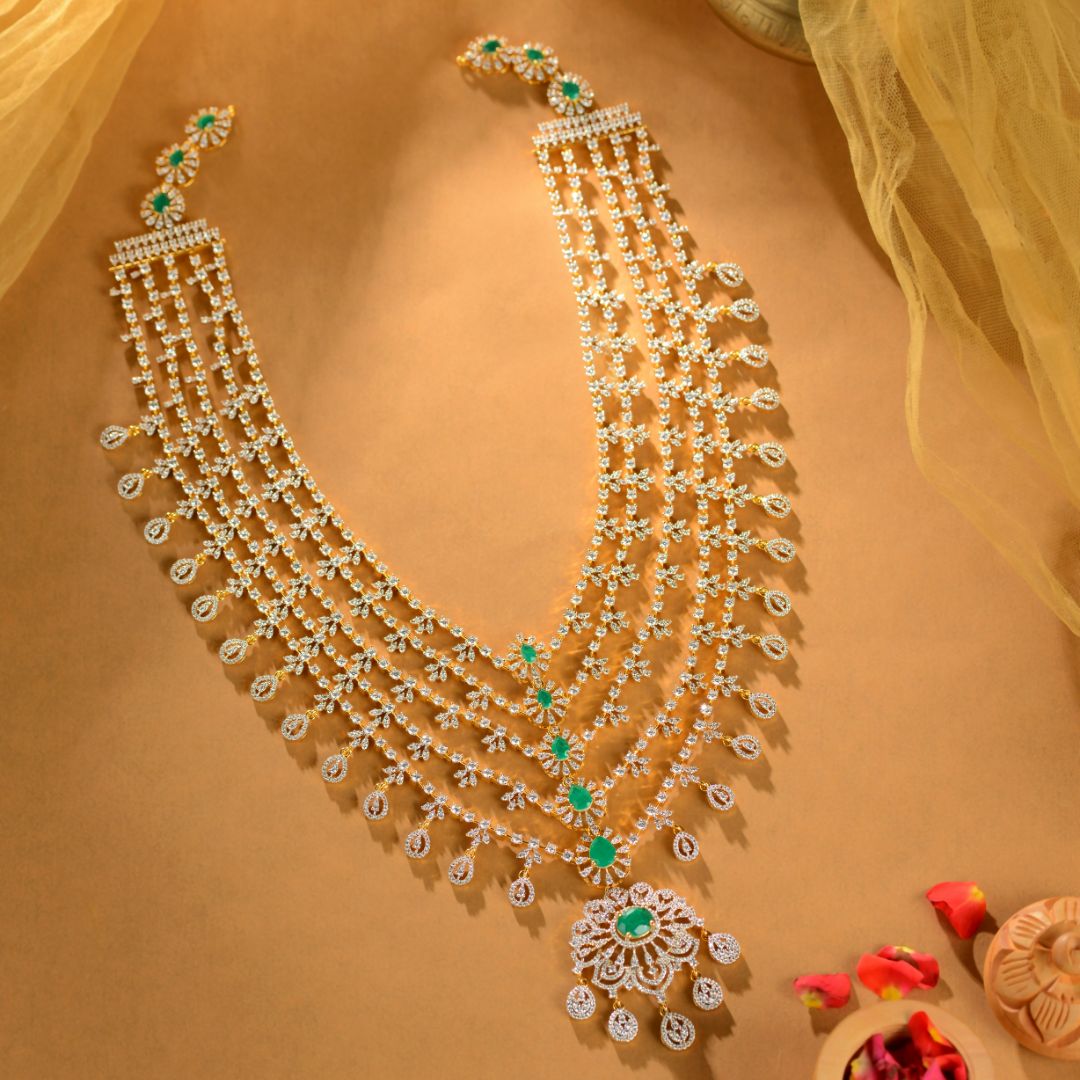 Silver CZ Designer Emerald Long Haram