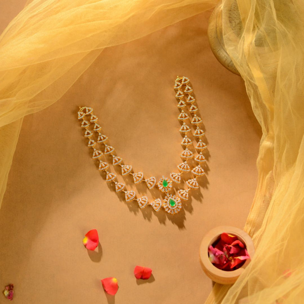 CZ Silver Chadha Haram with Emerald Stones