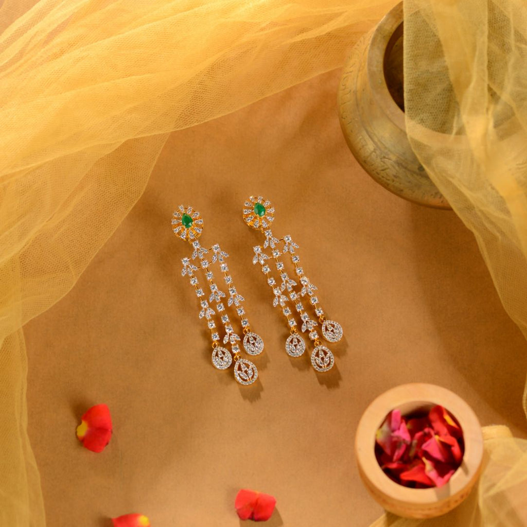 92.5 Silver CZ Emerald Drop Earrings for Women Designer Long Dangle Earrings