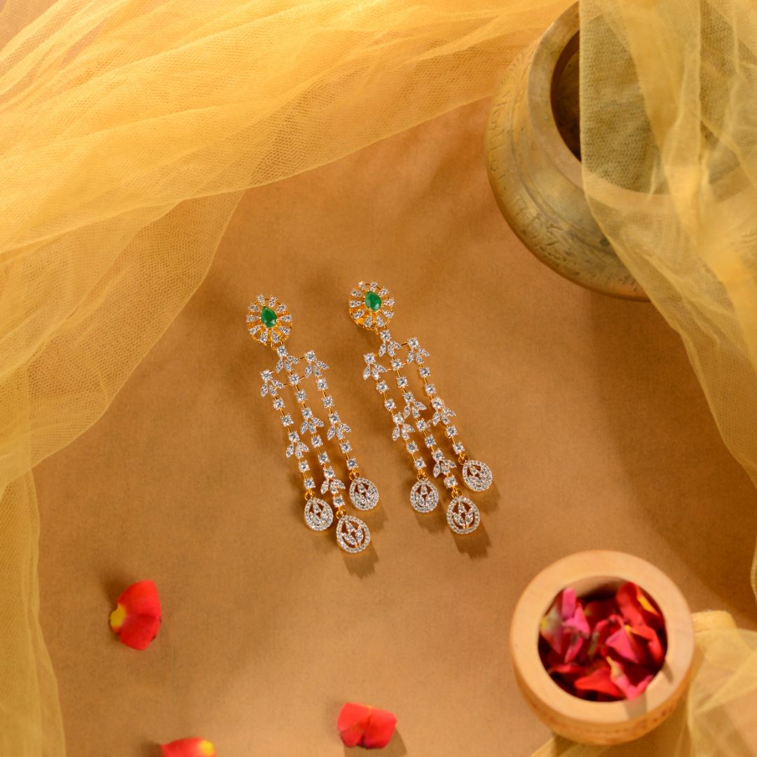 92.5 Silver CZ Emerald Drop Earrings for Women Designer Long Dangle Earrings