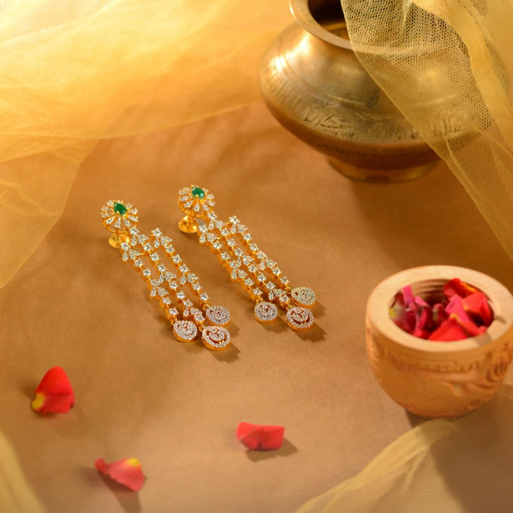 92.5 Silver CZ Emerald Drop Earrings for Women Designer Long Dangle Earrings