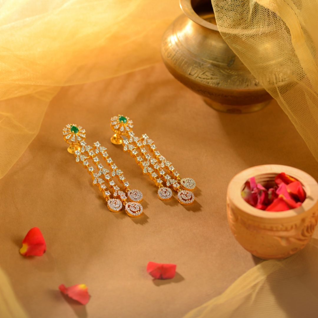 92.5 Silver CZ Emerald Drop Earrings for Women Designer Long Dangle Earrings