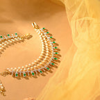 92.5 Silver CZ Emerald Champa Swaralu for Women Designer Bridal Hair Jewellery