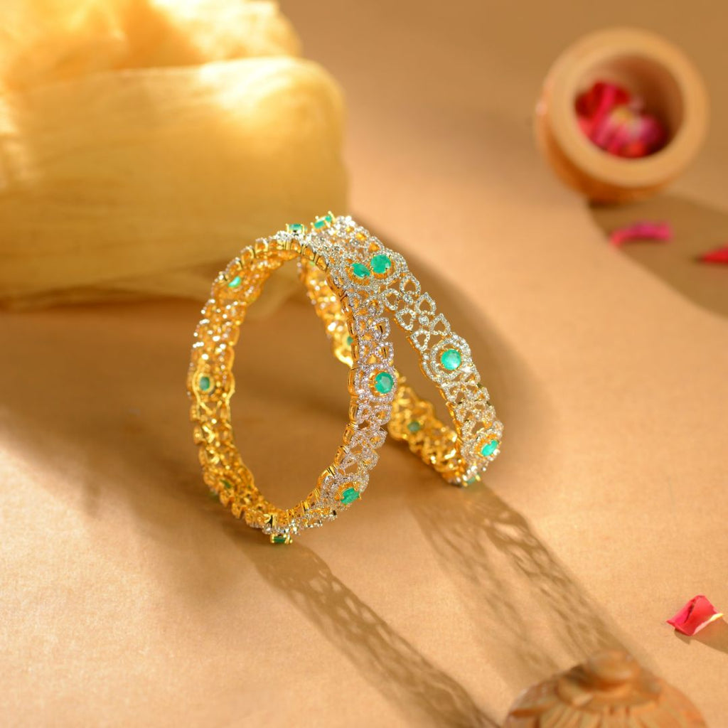 Emerald Designer Silver CZ Bangles for Women Premium Bridal Kada Bangles