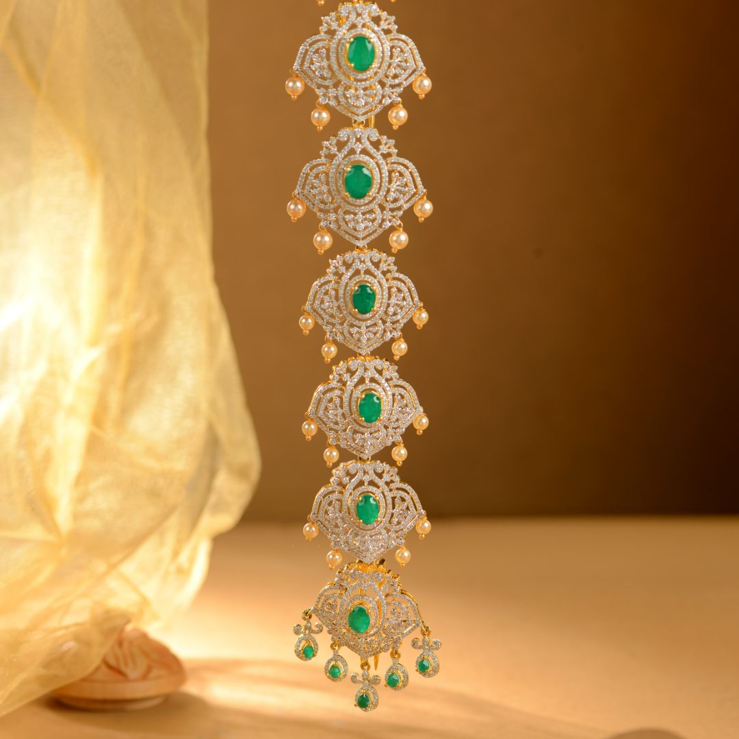 Emerald Drop Hair Chain for Bridal & Festive Wear