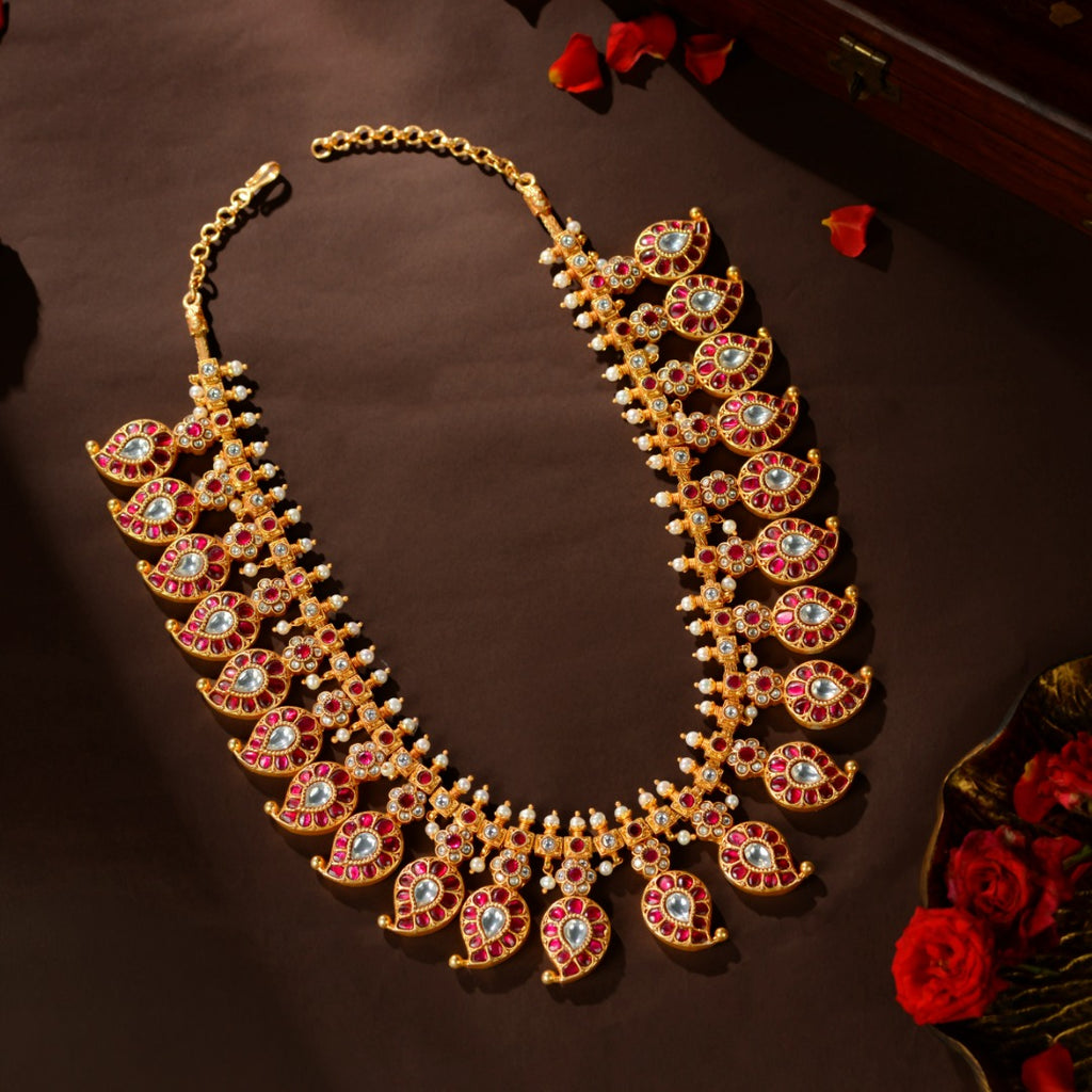 92.5 Silver Royal Kundan Mango Leaf Haram