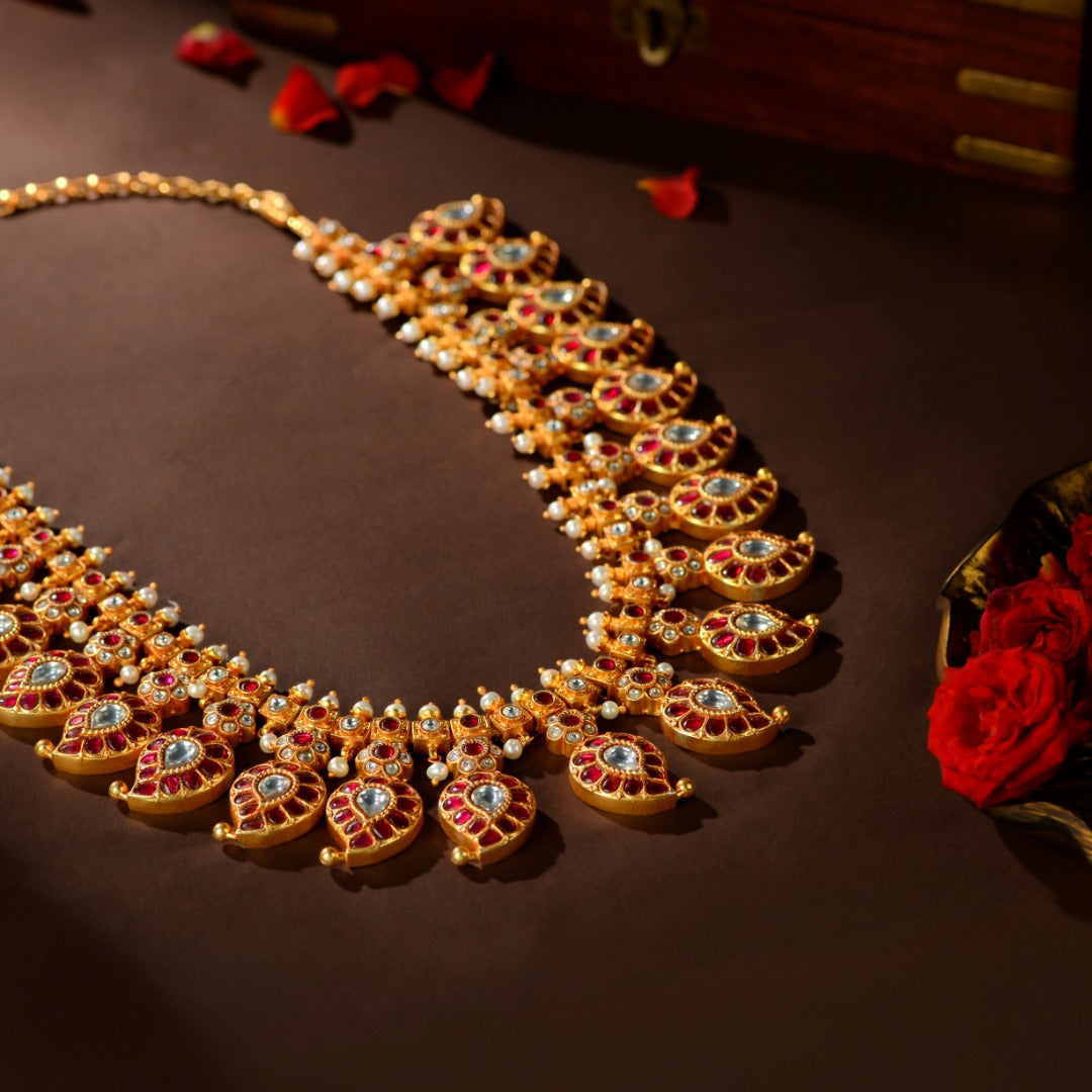 92.5 Silver Royal Kundan Mango Leaf Haram