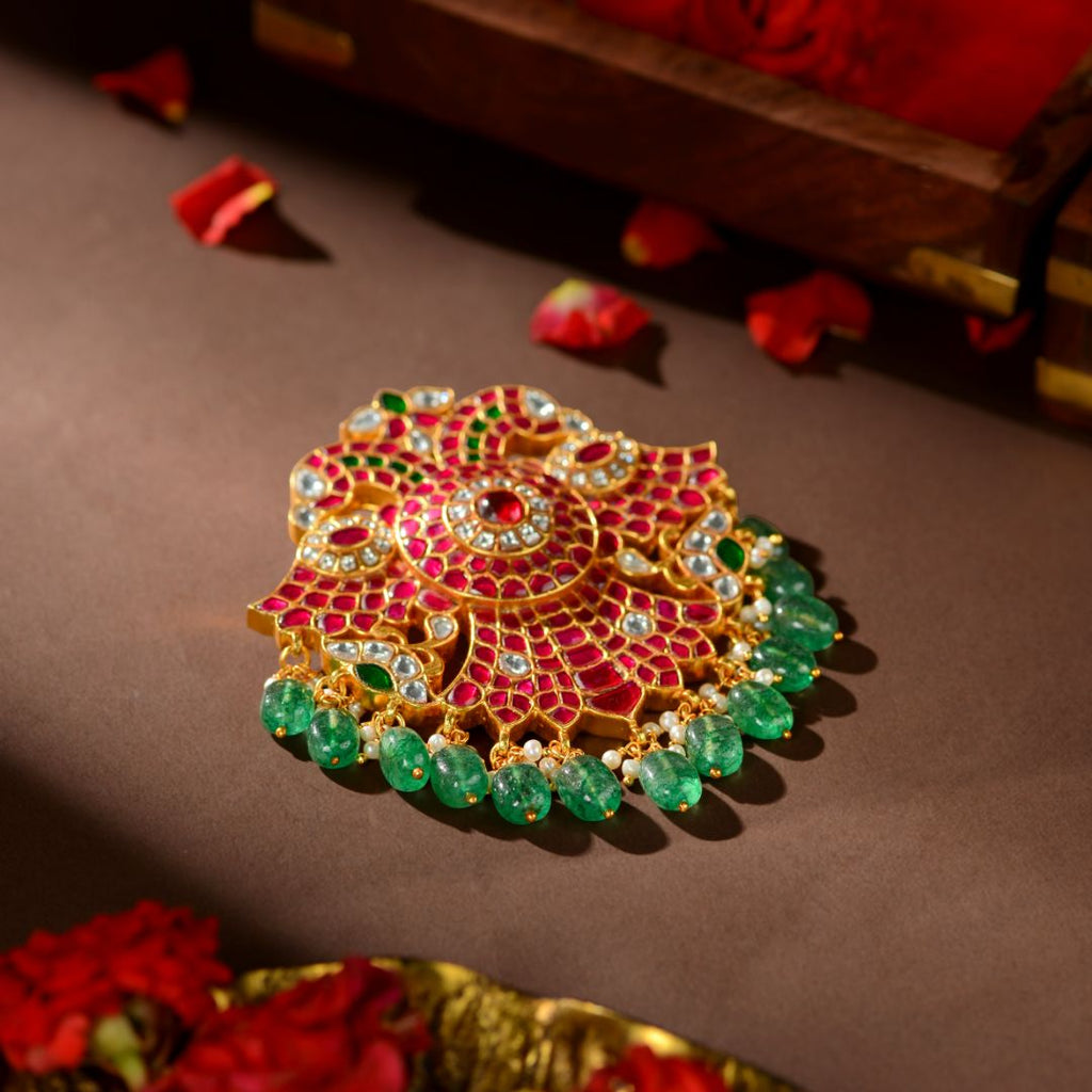 92.5 Silver Royal Kundan Pendant Cum Hair Pin