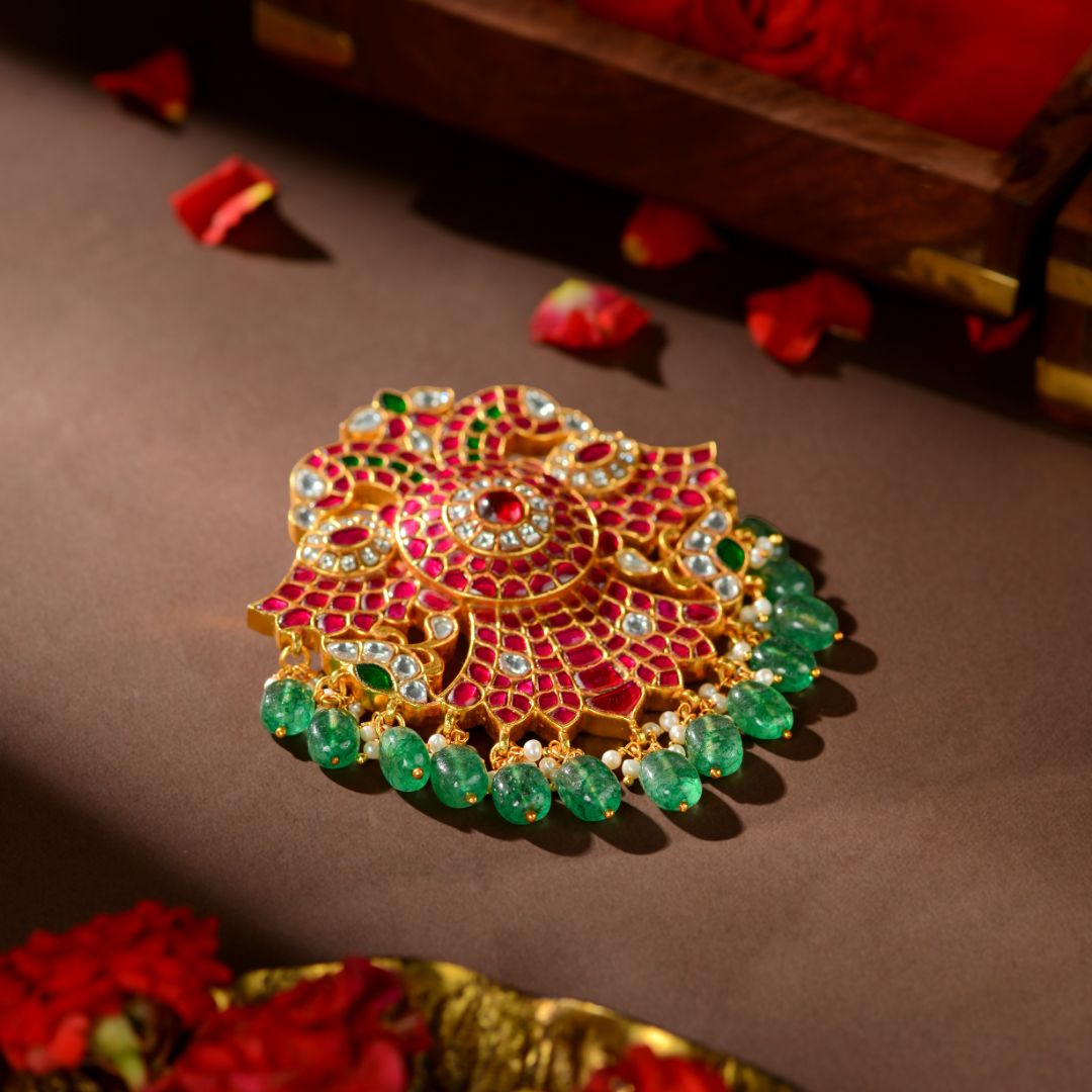 92.5 Silver Royal Kundan Pendant Cum Hair Pin