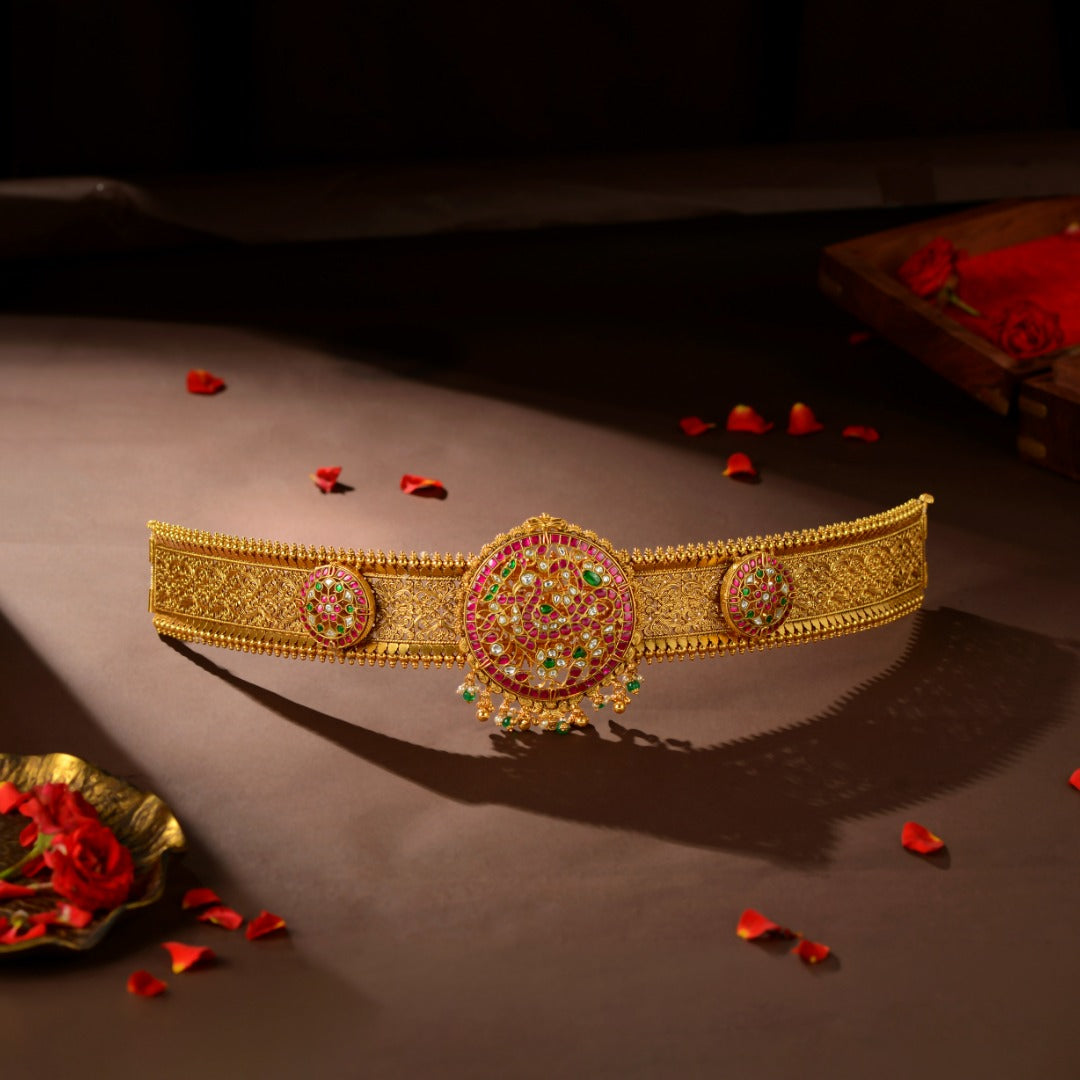 92.5 Silver Kundan Peacock Vaddanam