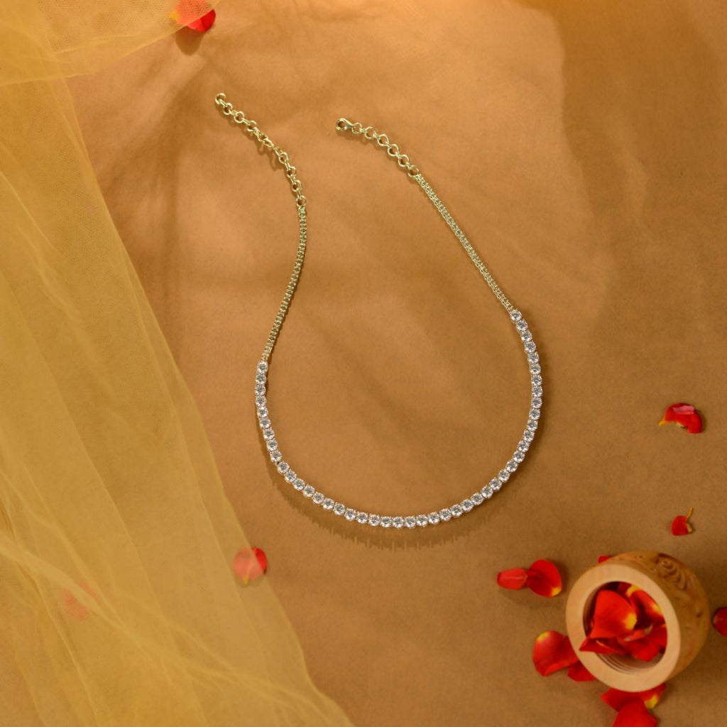 White Elegant Silver CZ Tennis Necklace