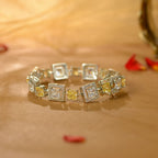 Yellow White Silver CZ Square Bracelet