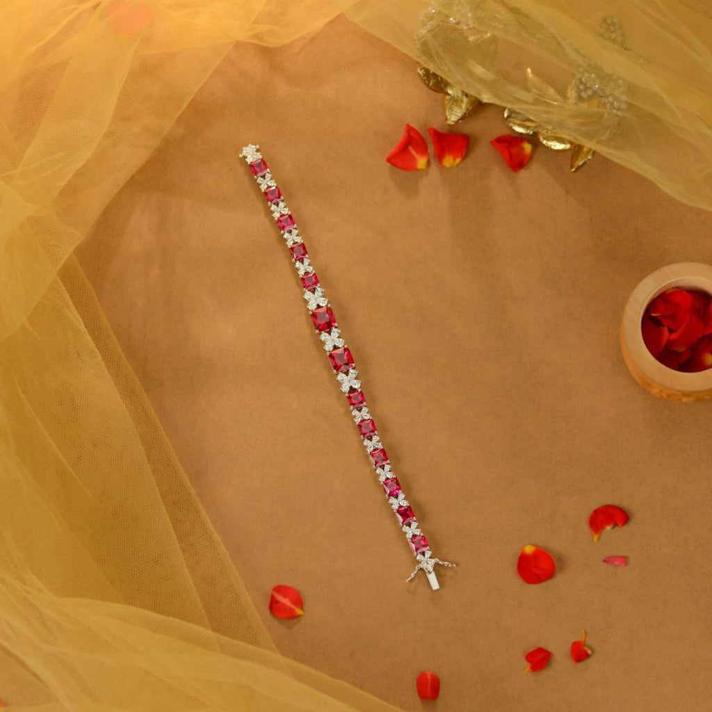 Ruby White Silver CZ Tennis Bracelet