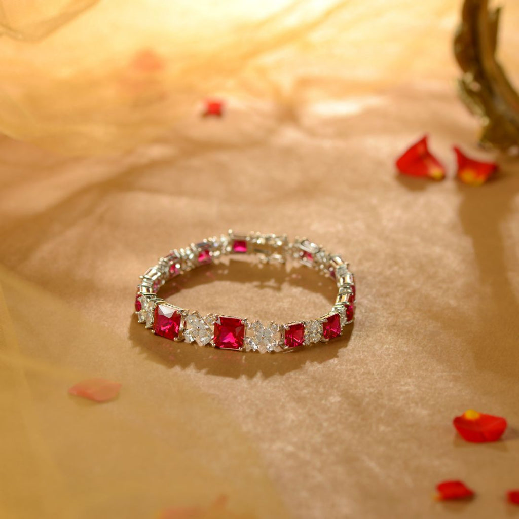 Ruby White Silver CZ Tennis Bracelet